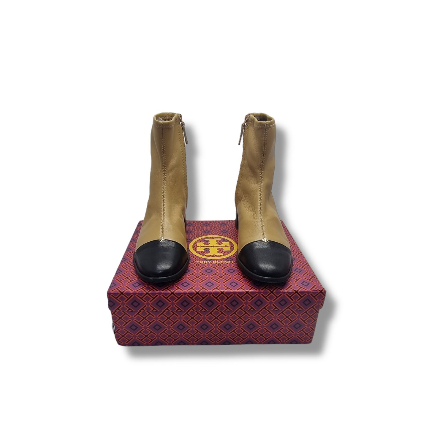 Tory Burch Cap Toe Heel Ankle Boots (Brown/Black)