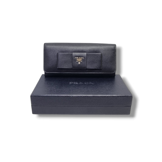 Prada 1M1132 Saffiano Continental Bow Wallet Ghw (Black)