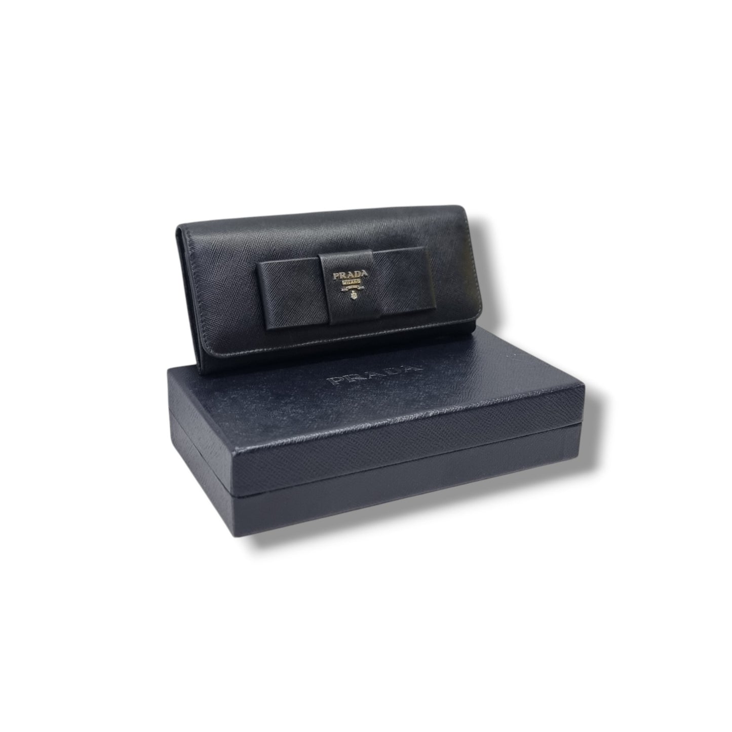 Prada 1M1132 Saffiano Continental Bow Wallet Ghw (Black)