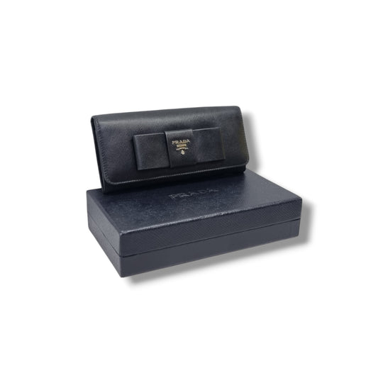 Prada 1M1132 Saffiano Continental Bow Wallet Ghw (Black)