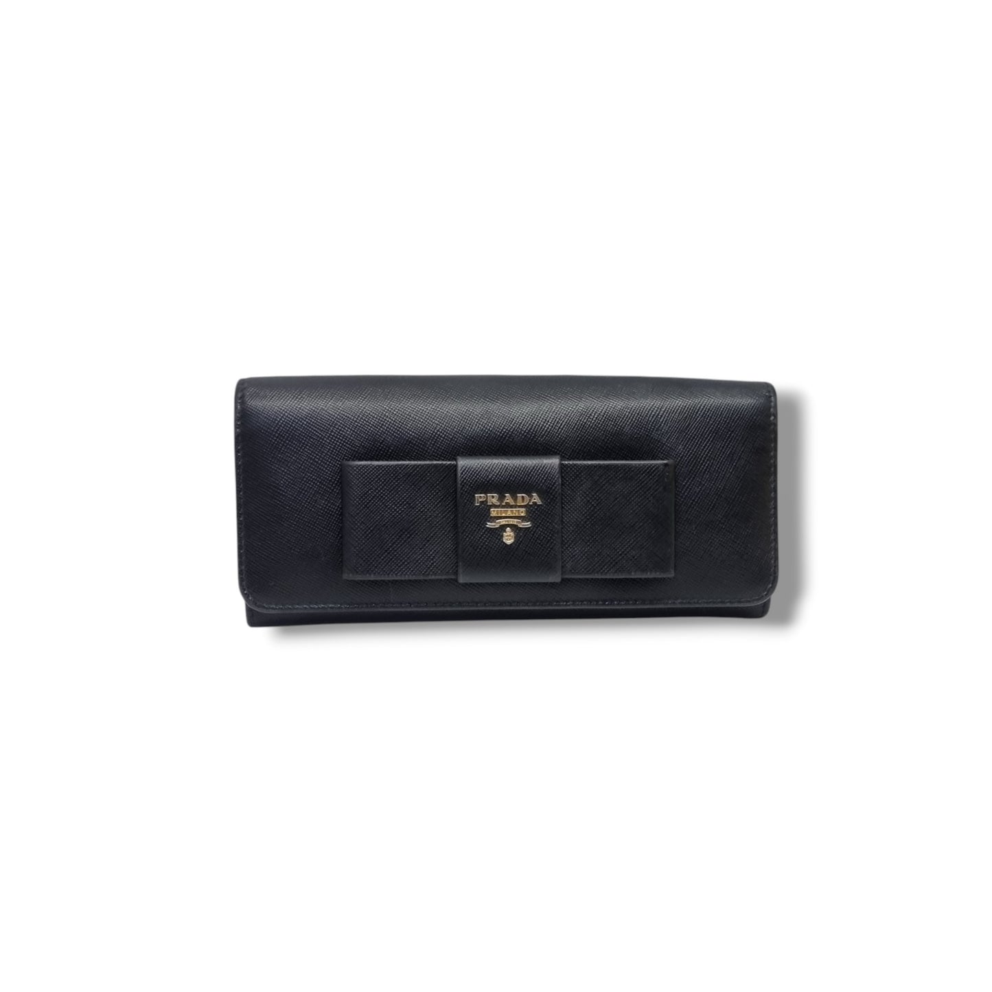 Prada 1M1132 Saffiano Continental Bow Wallet Ghw (Black)