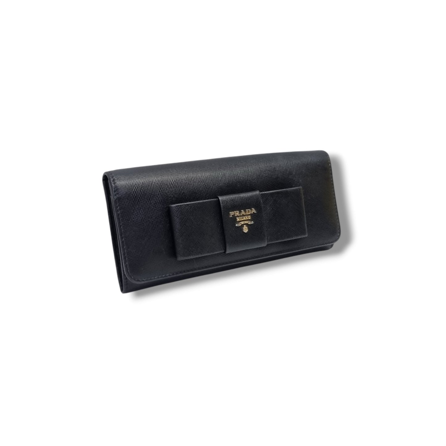 Prada 1M1132 Saffiano Continental Bow Wallet Ghw (Black)