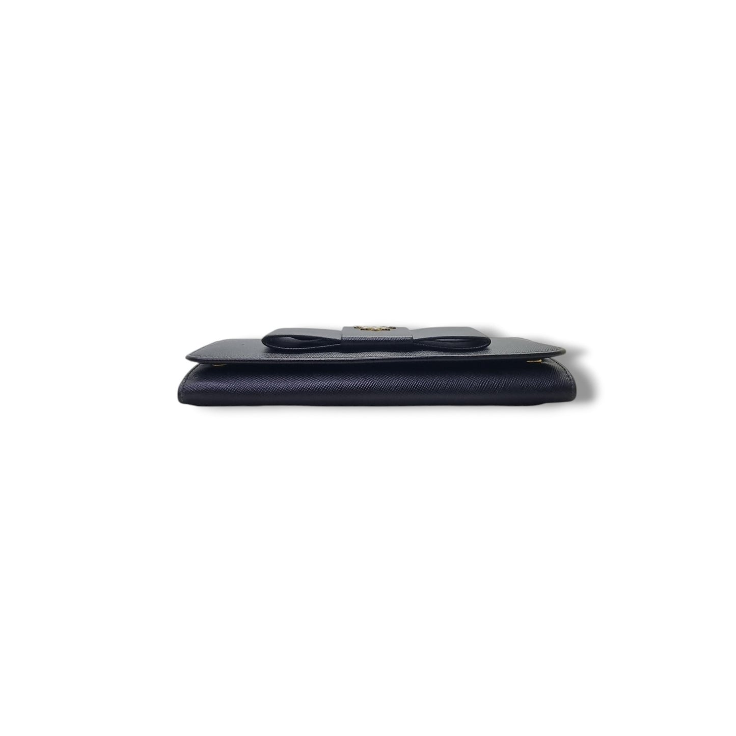 Prada 1M1132 Saffiano Continental Bow Wallet Ghw (Black)