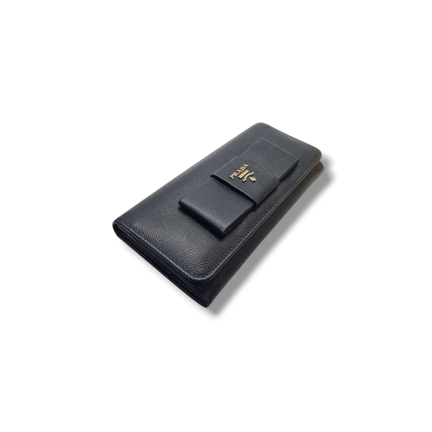 Prada 1M1132 Saffiano Continental Bow Wallet Ghw (Black)