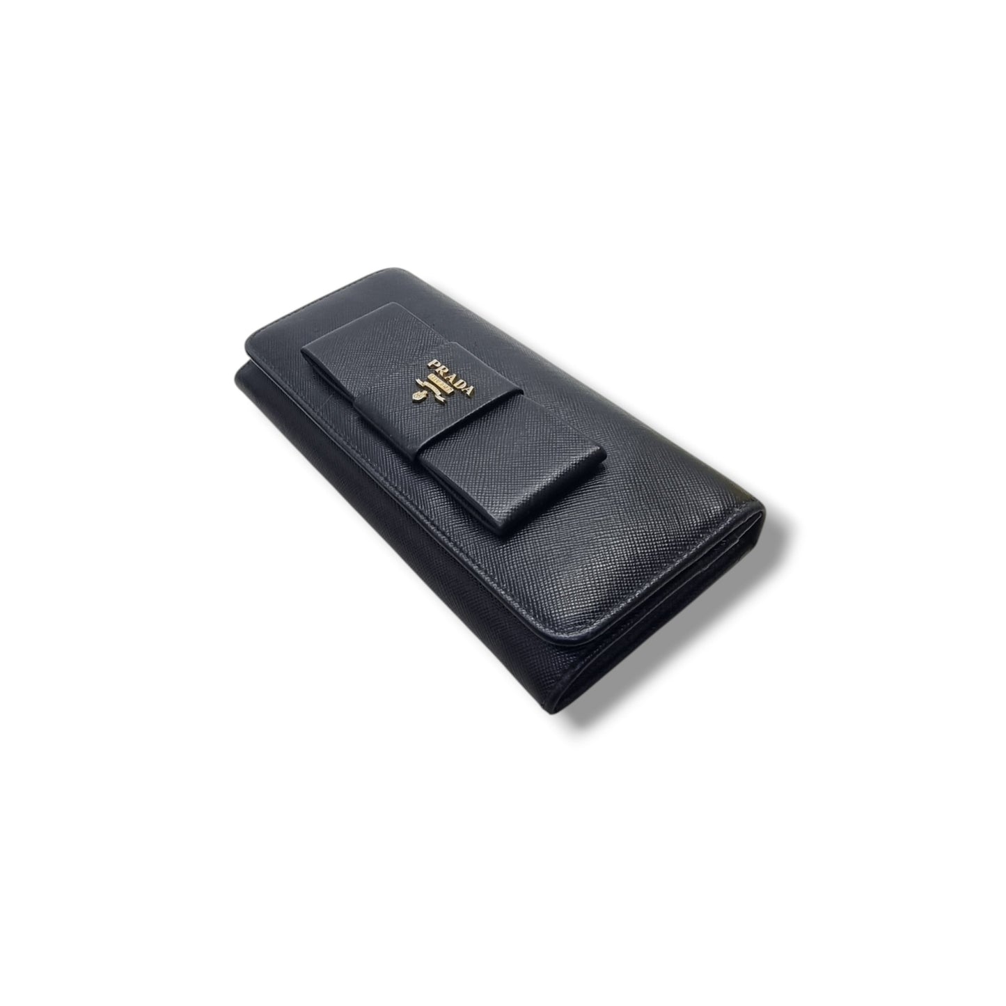 Prada 1M1132 Saffiano Continental Bow Wallet Ghw (Black)