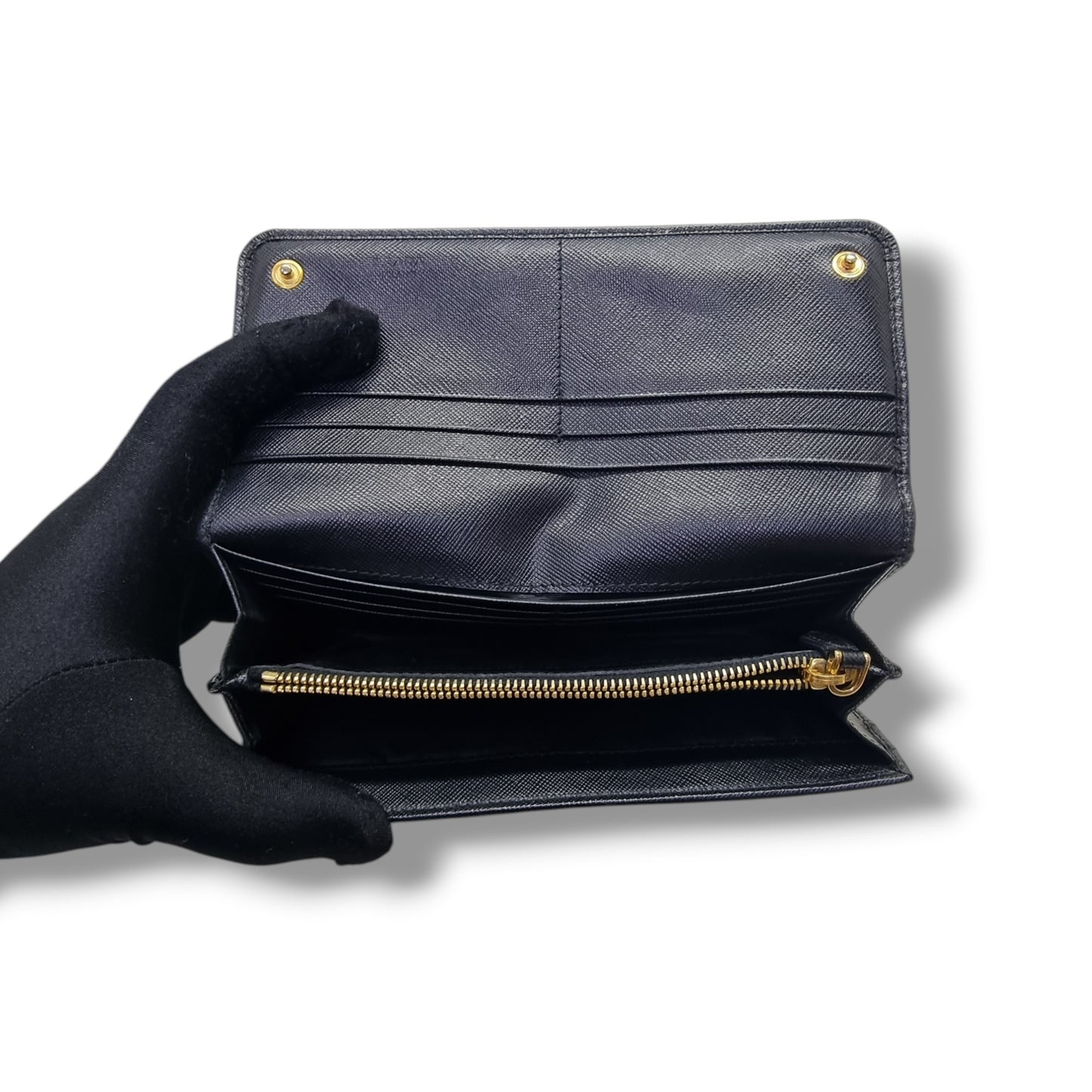 Prada 1M1132 Saffiano Continental Bow Wallet Ghw (Black)