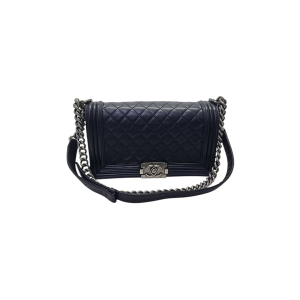 Chanel Boy Old Medium Lambskin Ruthenium Hw (Black)