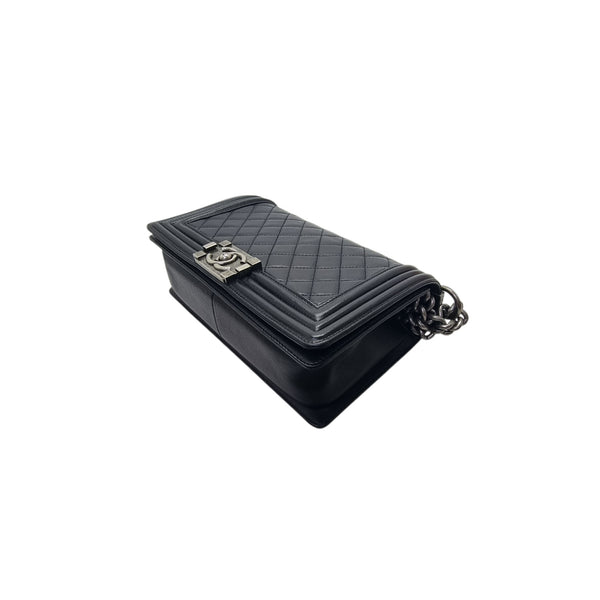 Chanel Boy Old Medium Lambskin Ruthenium Hw (Black)