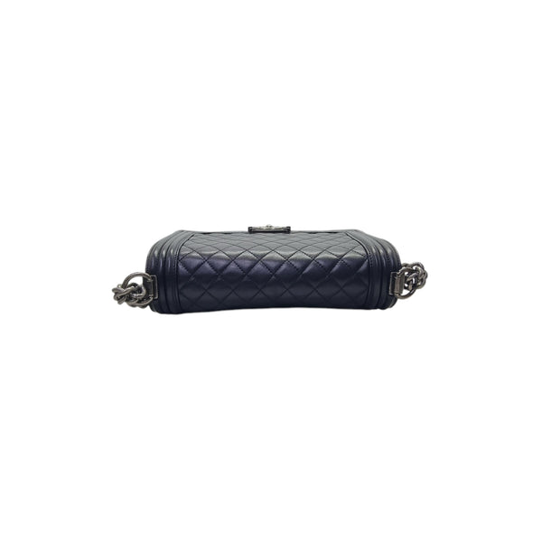 Chanel Boy Old Medium Lambskin Ruthenium Hw (Black)