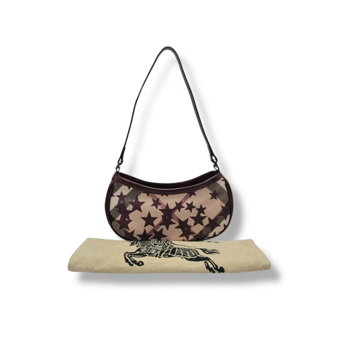 Burberry Pochette Nova Stars Mini Canvas Patent Leather Gunmetal Hw (Berry Red)