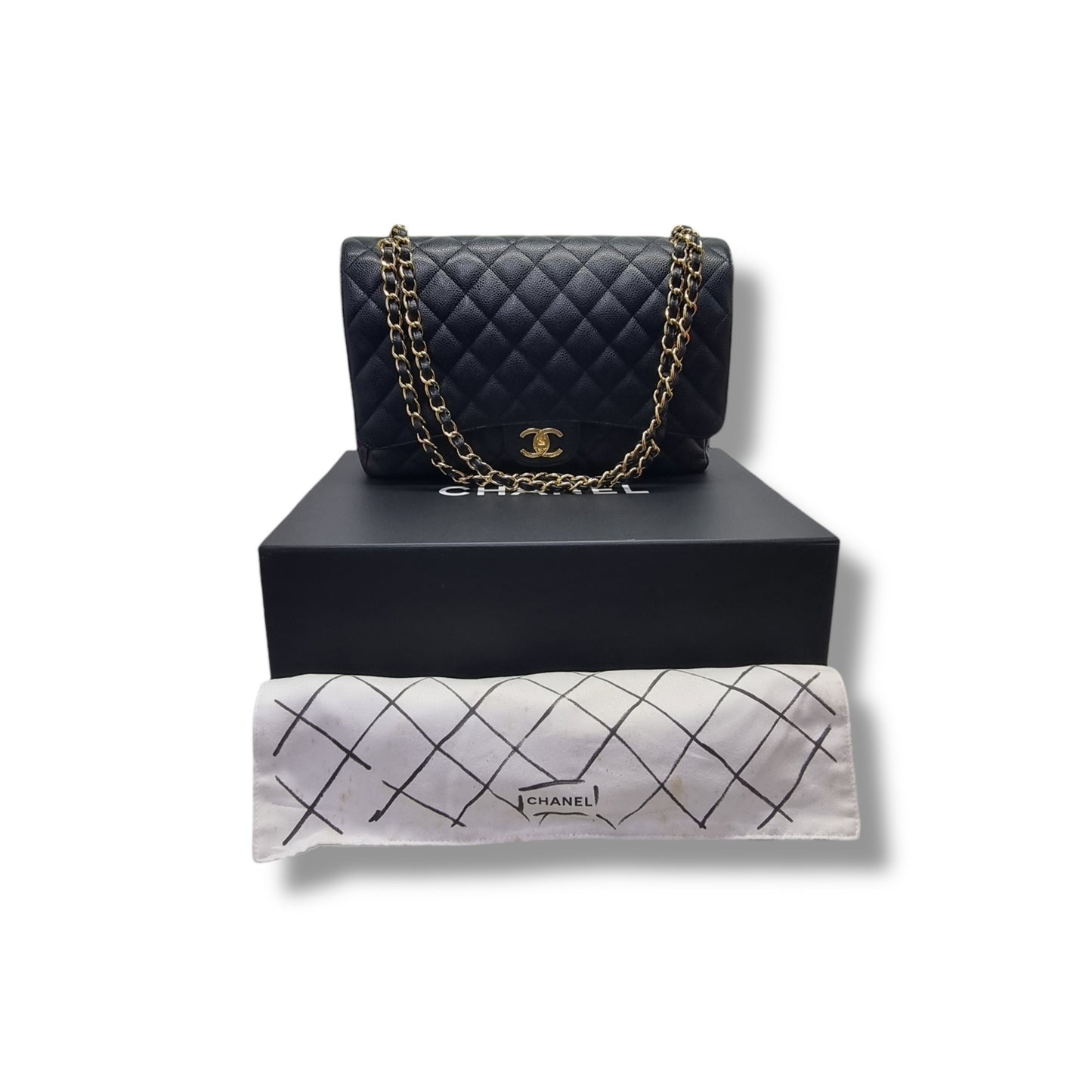 Chanel Classic Maxi Double Flap Caviar Ghw (Black)