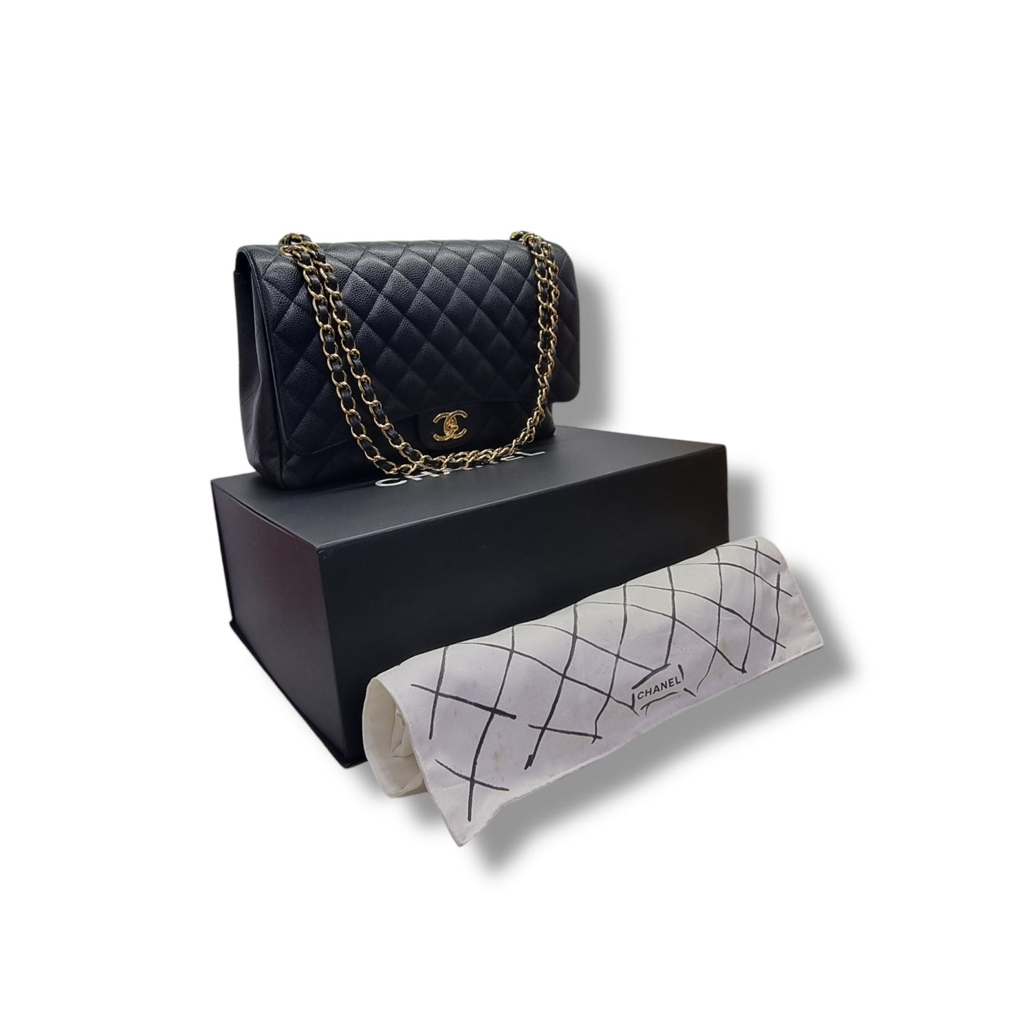 Chanel Classic Maxi Double Flap Caviar Ghw (Black)