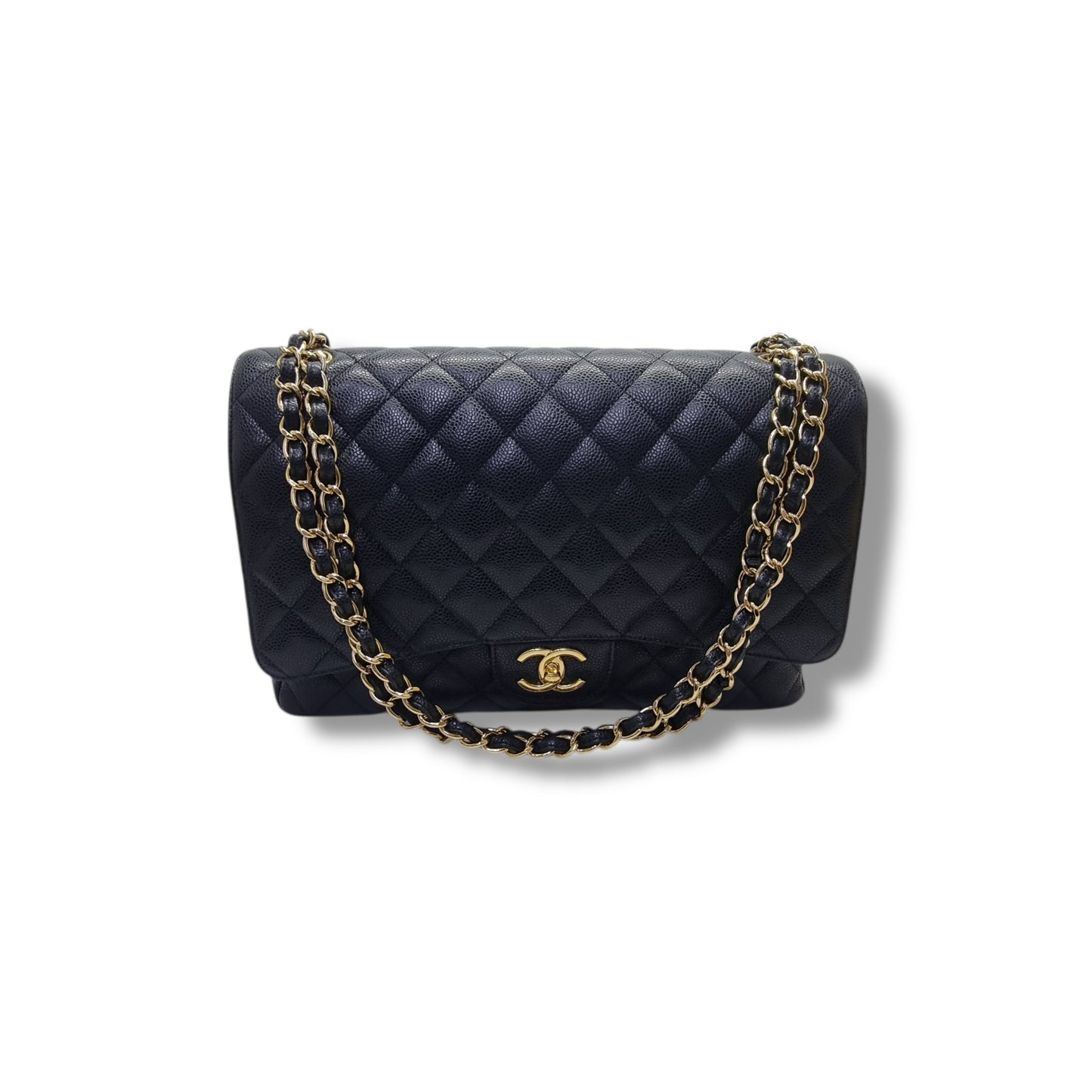 Chanel Classic Maxi Double Flap Caviar Ghw (Black)