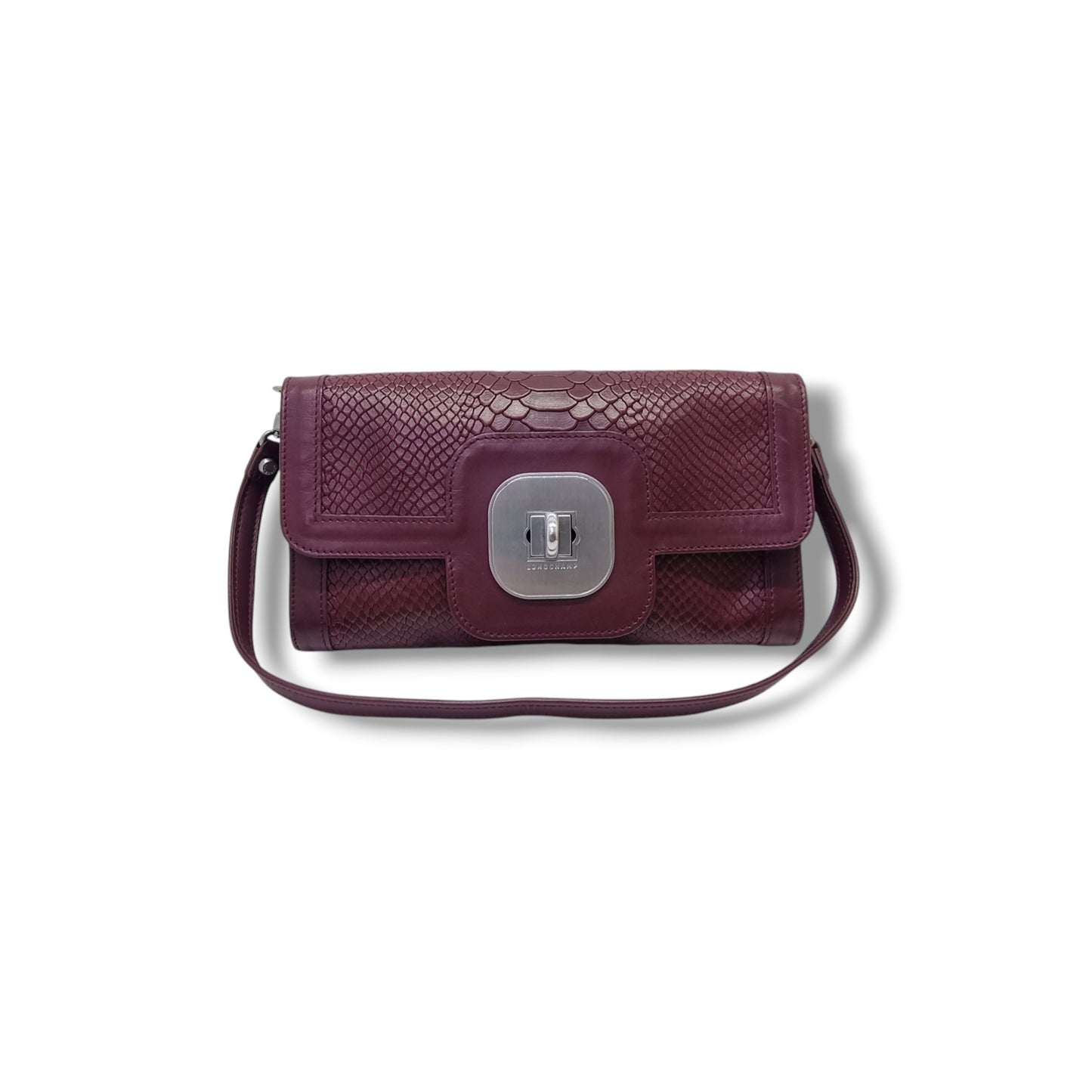 Longchamp Gatsby Shoulder Bag Embossed Crocodile Leather Shw ( Burgundy )