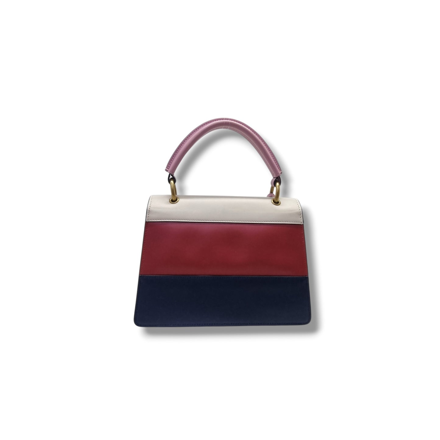 Gucci Queen Margaret Top Handle Leather Tote Antique Gold Hw (White/Red/Navy Blue)