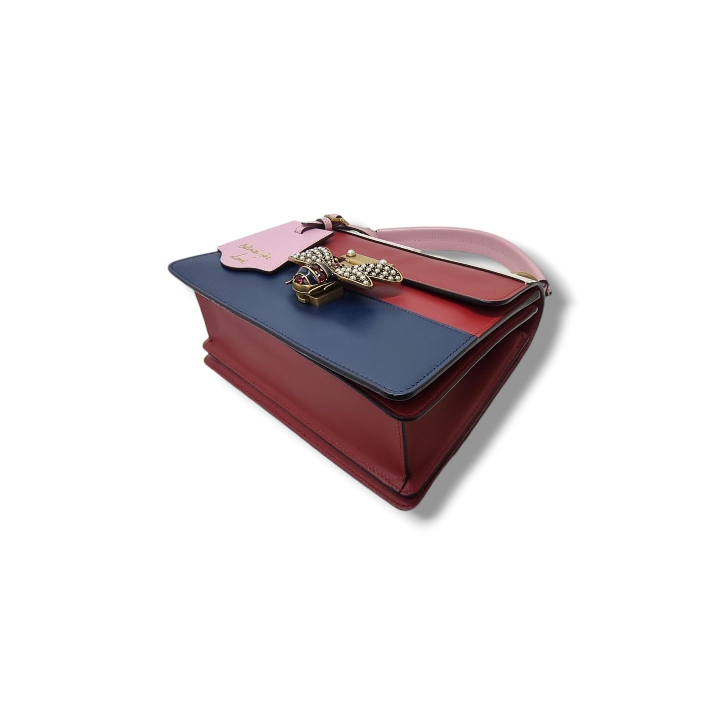 Gucci Queen Margaret Top Handle Leather Tote Antique Gold Hw (White/Red/Navy Blue)
