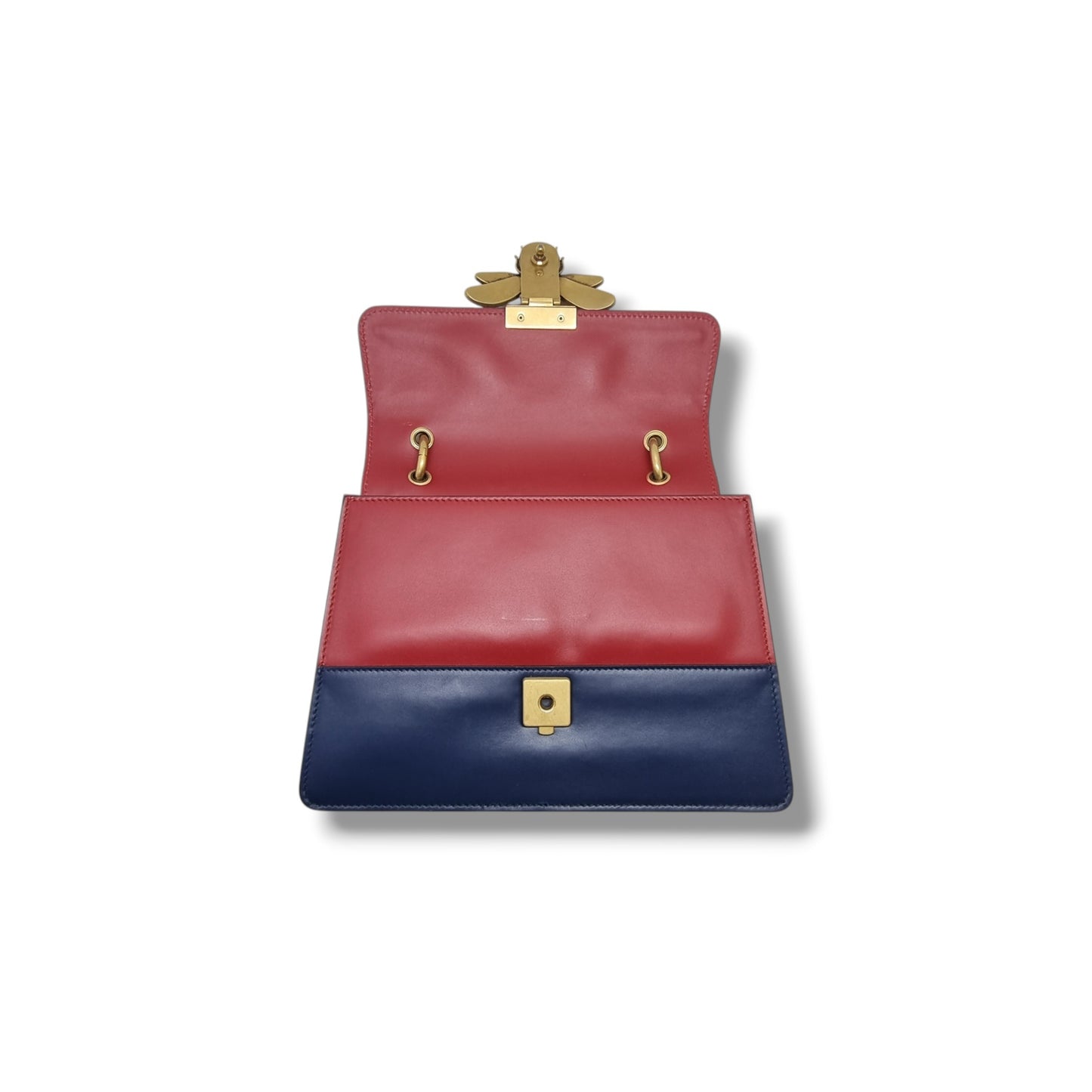 Gucci Queen Margaret Top Handle Leather Tote Antique Gold Hw (White/Red/Navy Blue)