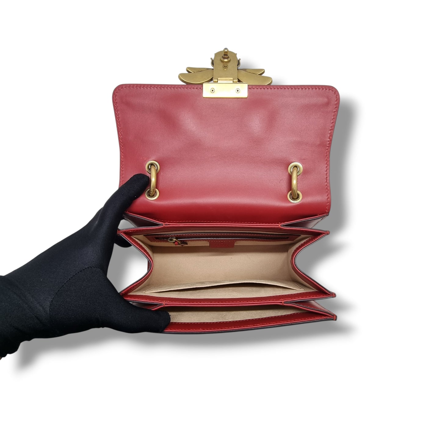 Gucci Queen Margaret Top Handle Leather Tote Antique Gold Hw (White/Red/Navy Blue)