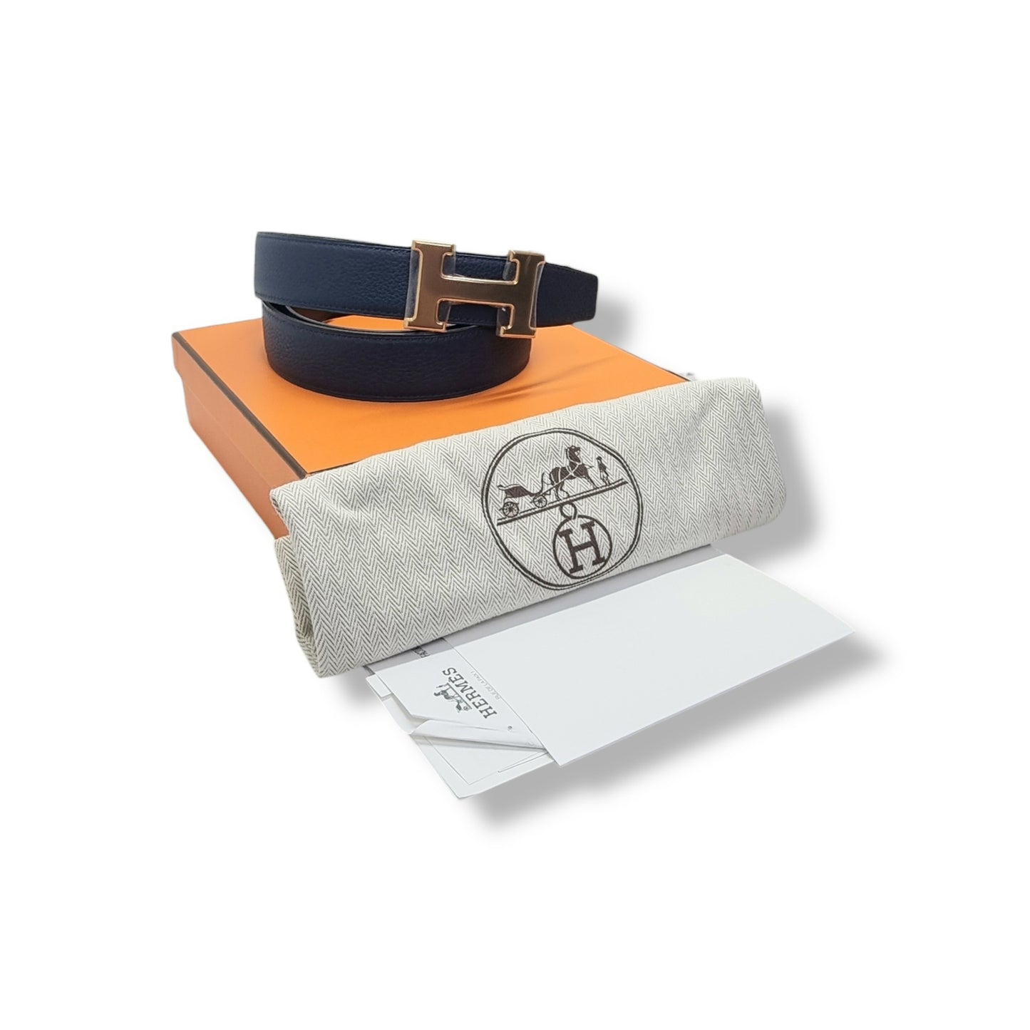 Hermes Constance Reversible Belt Leather Rhw (Black/Blue)