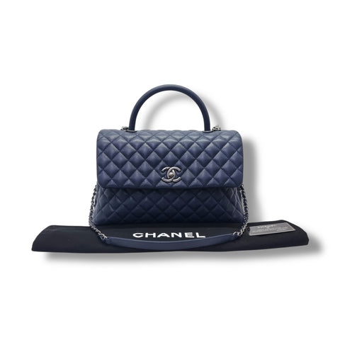 Chanel Coco Handle Medium Caviar Rhw (Navy Blue)