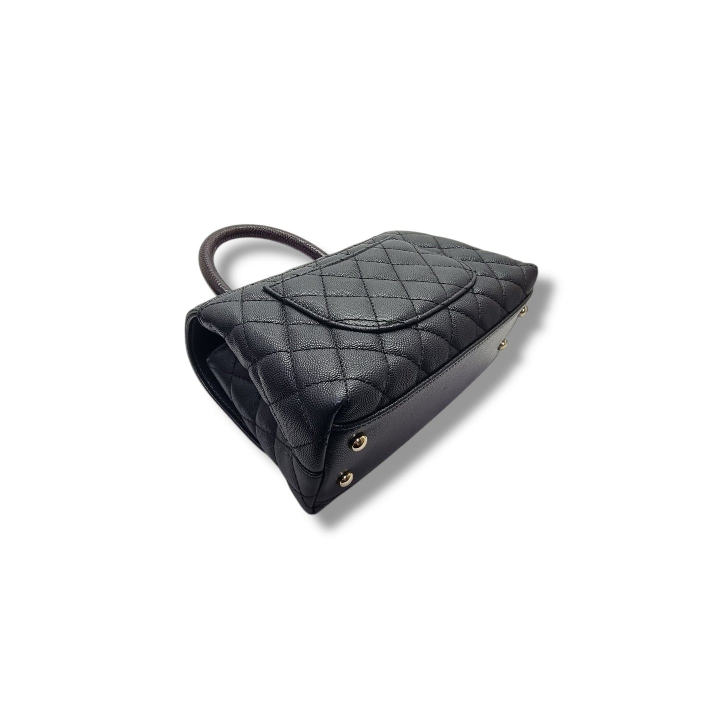 Chanel Coco Lizard Handle Small Caviar Light Gold Hw (Black)