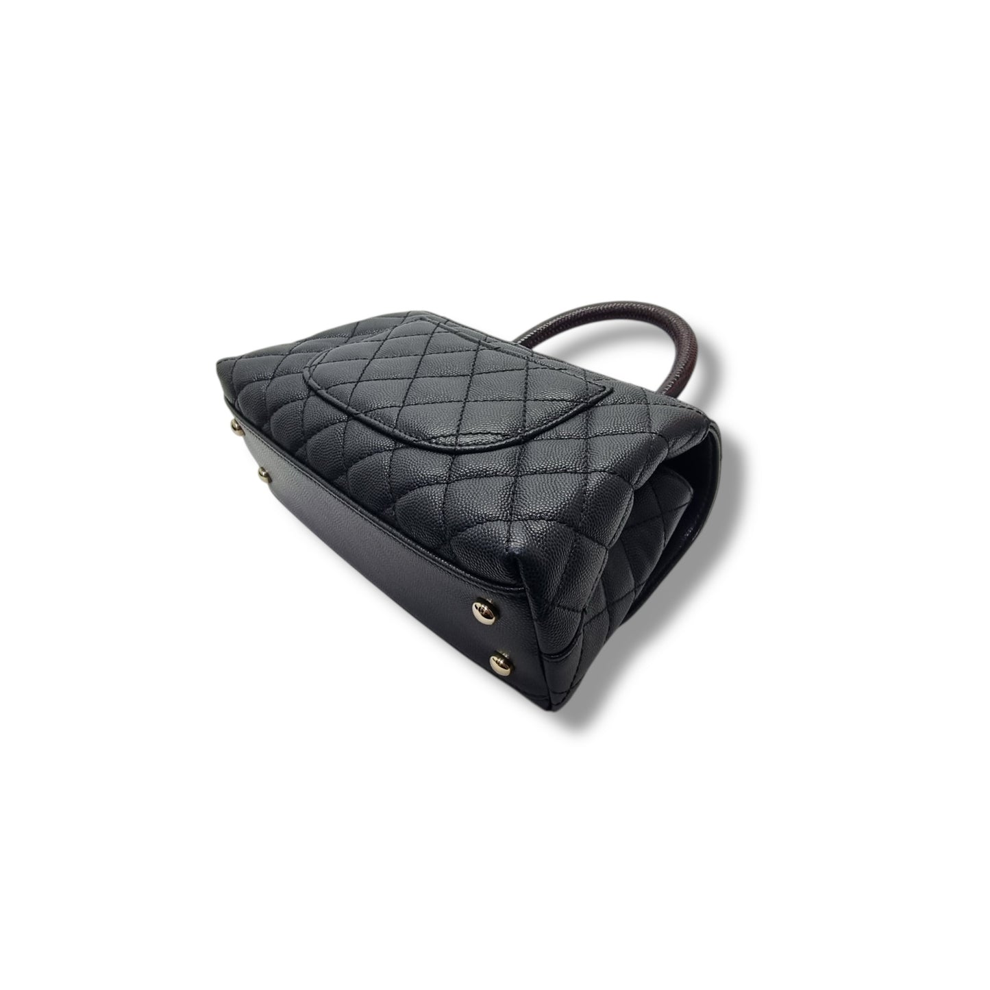 Chanel Coco Lizard Handle Small Caviar Light Gold Hw (Black)