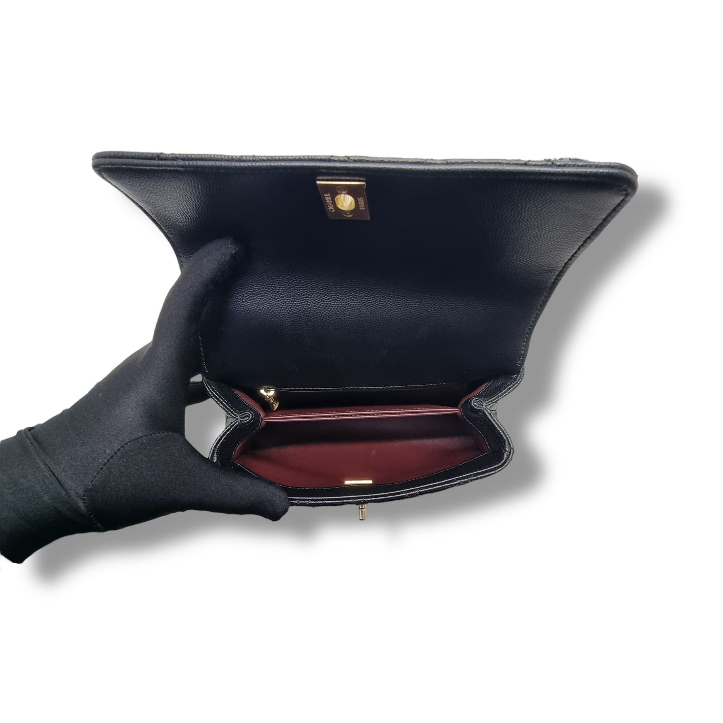 Chanel Coco Lizard Handle Small Caviar Light Gold Hw (Black)