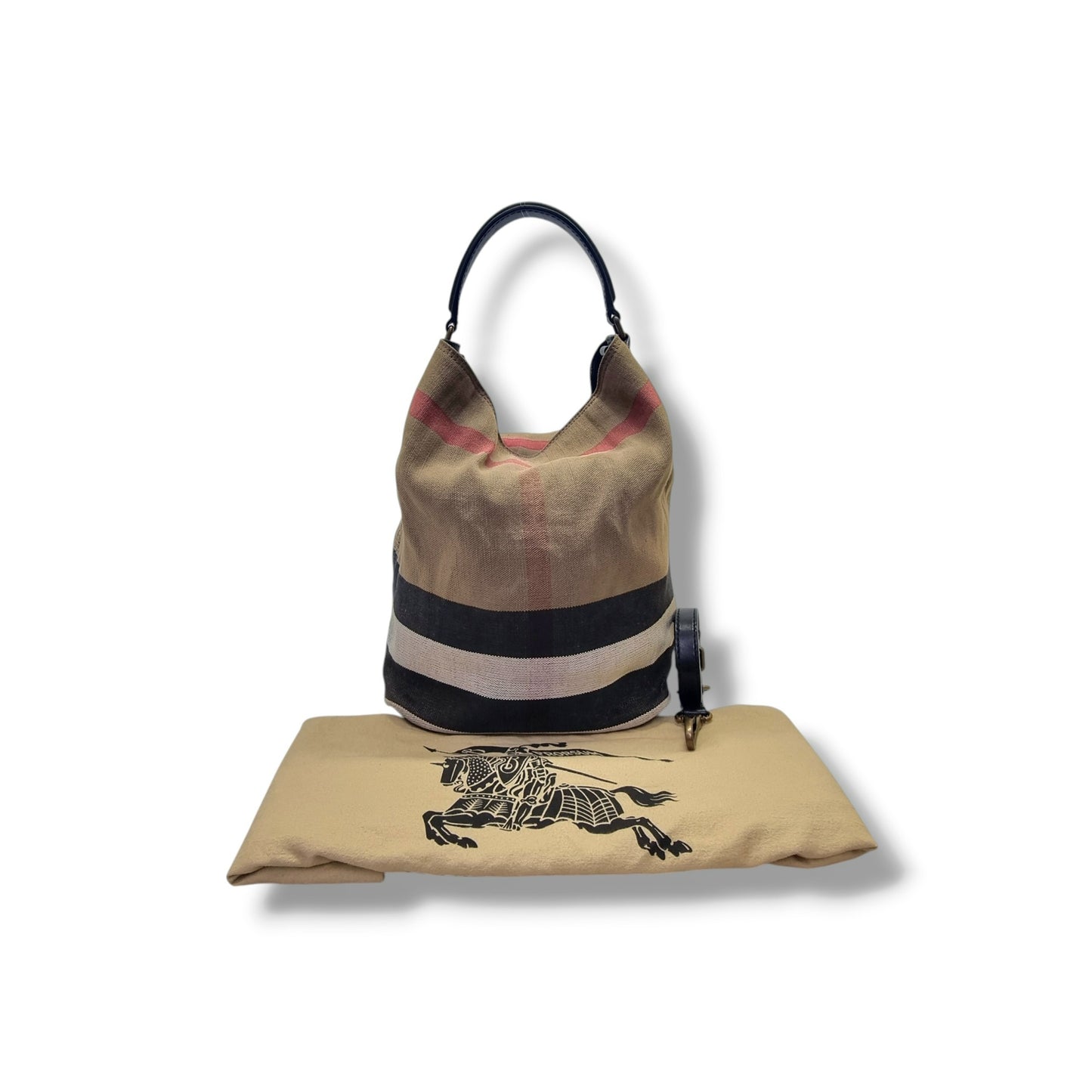Burberry Susanna Canvas Check Medium Bucket Bag (Black)