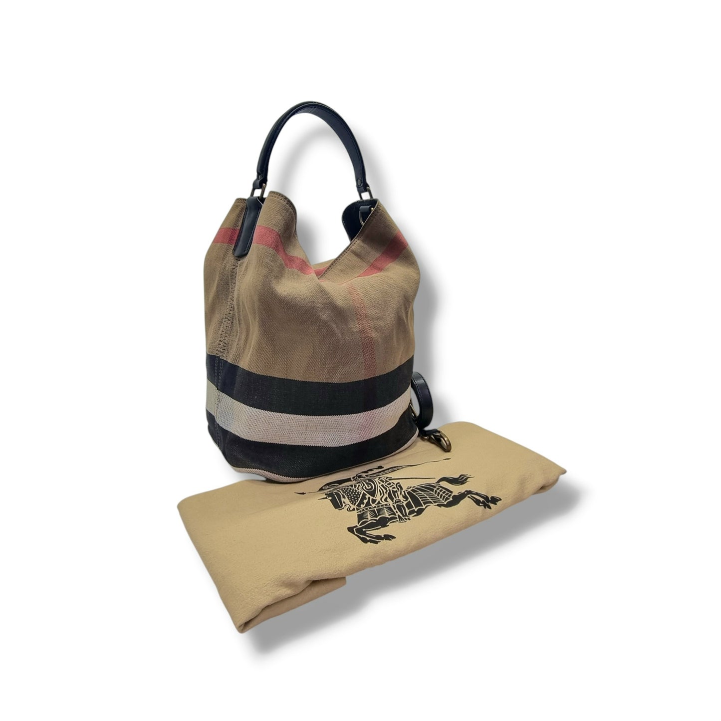 Burberry Susanna Canvas Check Medium Bucket Bag (Black)