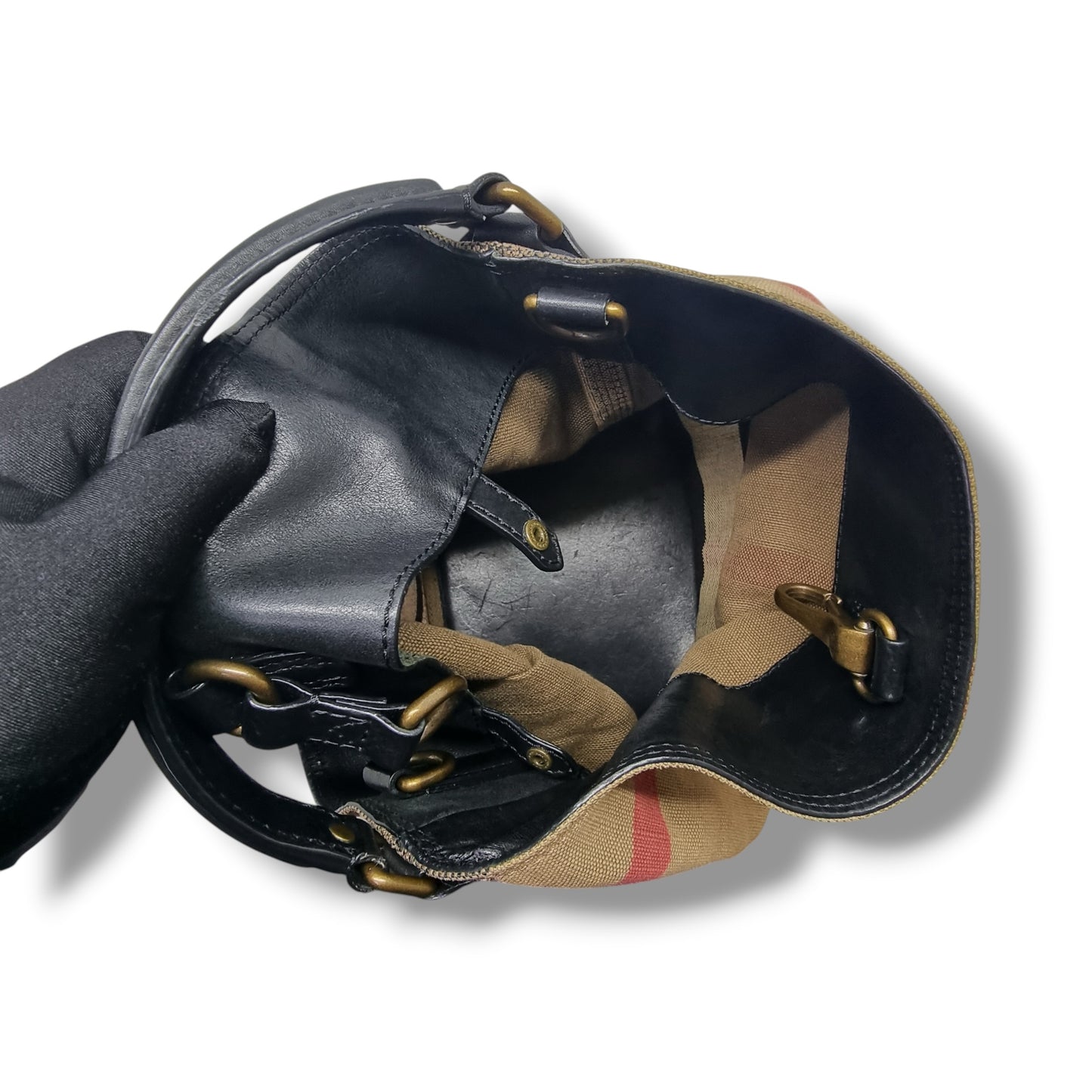 Burberry Susanna Canvas Check Medium Bucket Bag (Black)