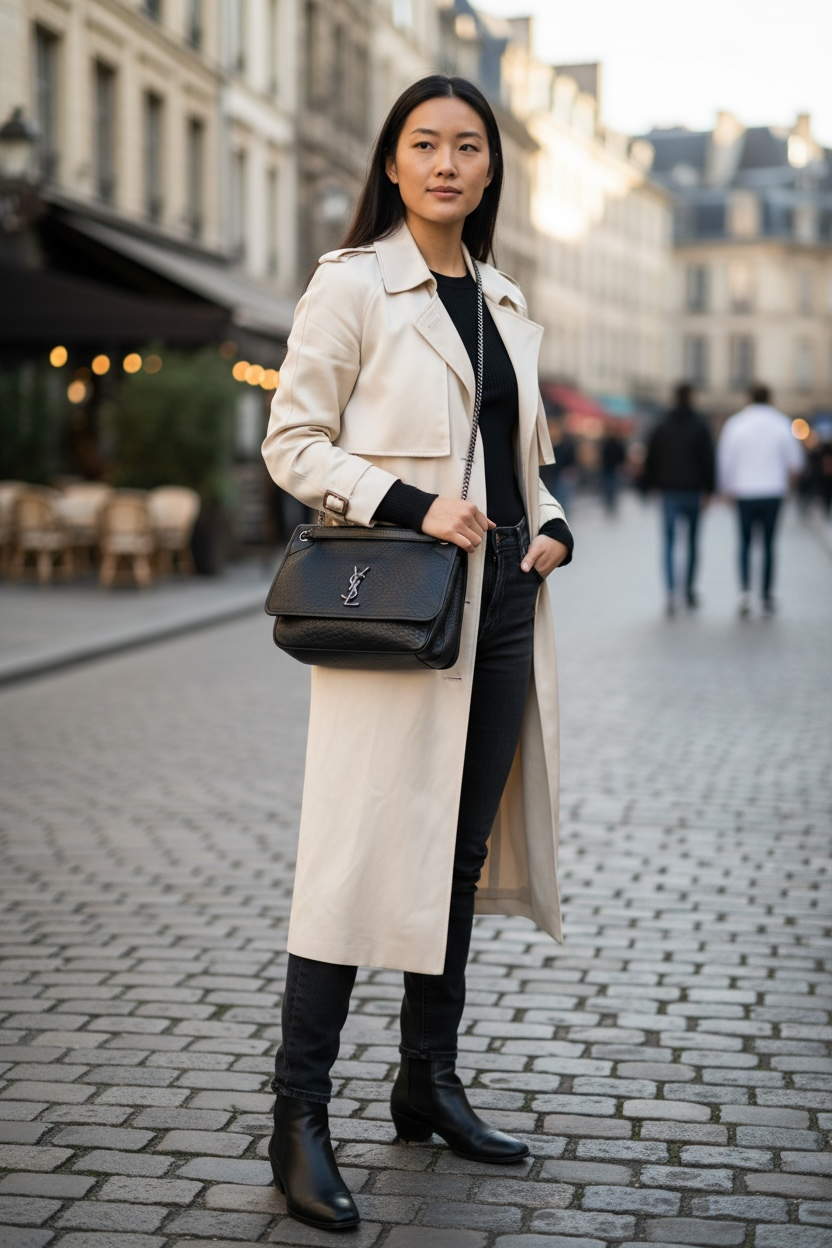 YSL Niki Large Leather Bag Shw (Black)