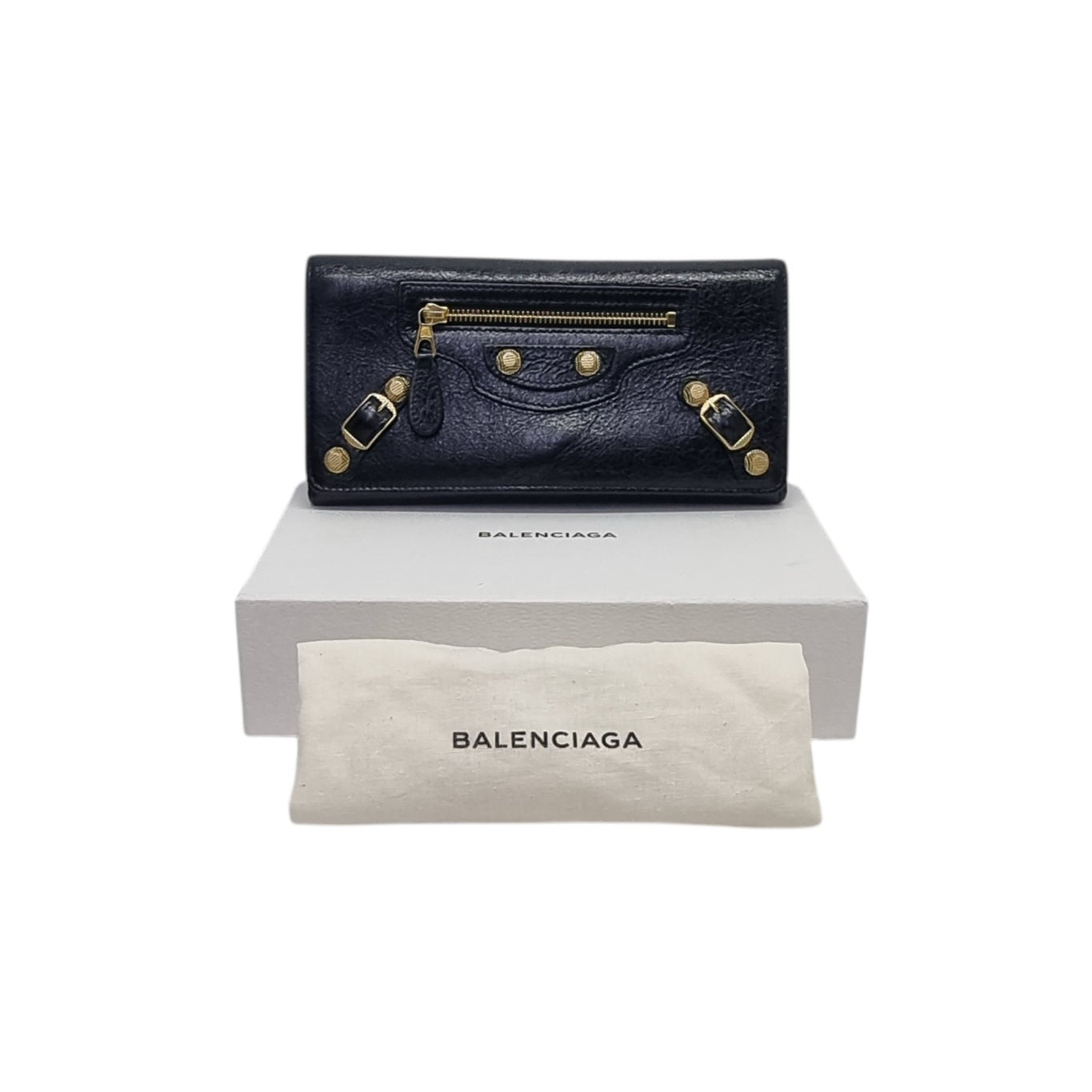 Balenciaga Giant Leather Wallet Ghw (Black)