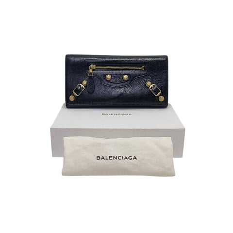 Balenciaga Giant Leather Wallet Ghw (Black)