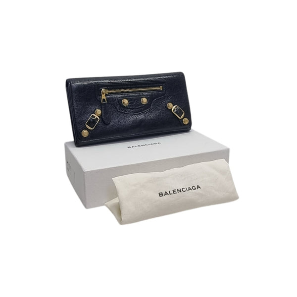 Balenciaga Giant Leather Wallet Ghw (Black)