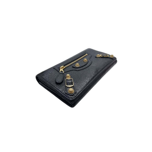 Balenciaga Giant Leather Wallet Ghw (Black)