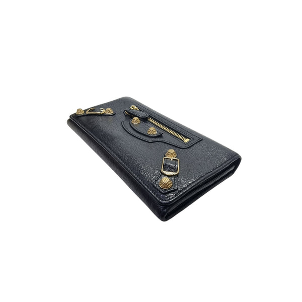 Balenciaga Giant Leather Wallet Ghw (Black)