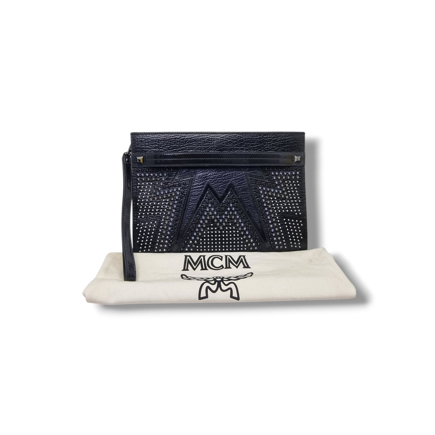 MCM Cyber Studded Leather Clutch Shw (Black/Blue)