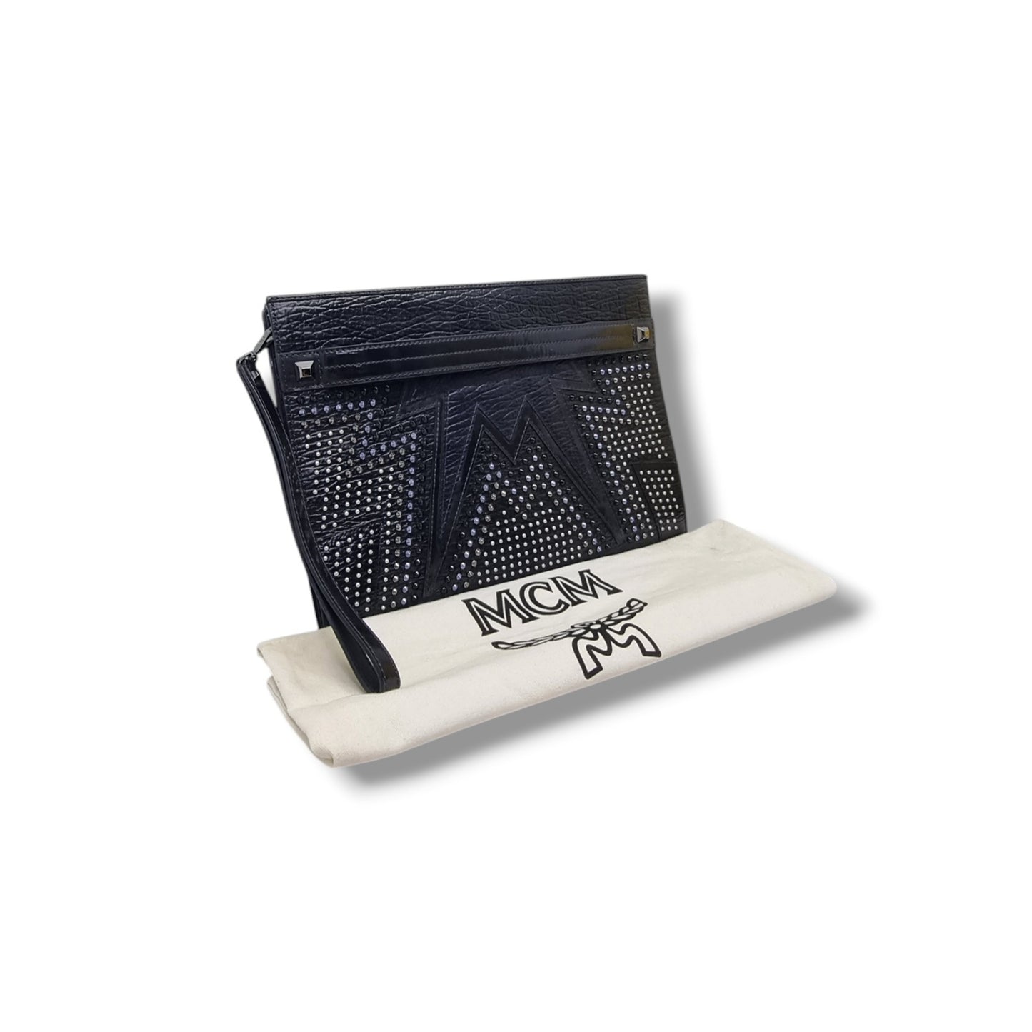 MCM Cyber Studded Leather Clutch Shw (Black/Blue)