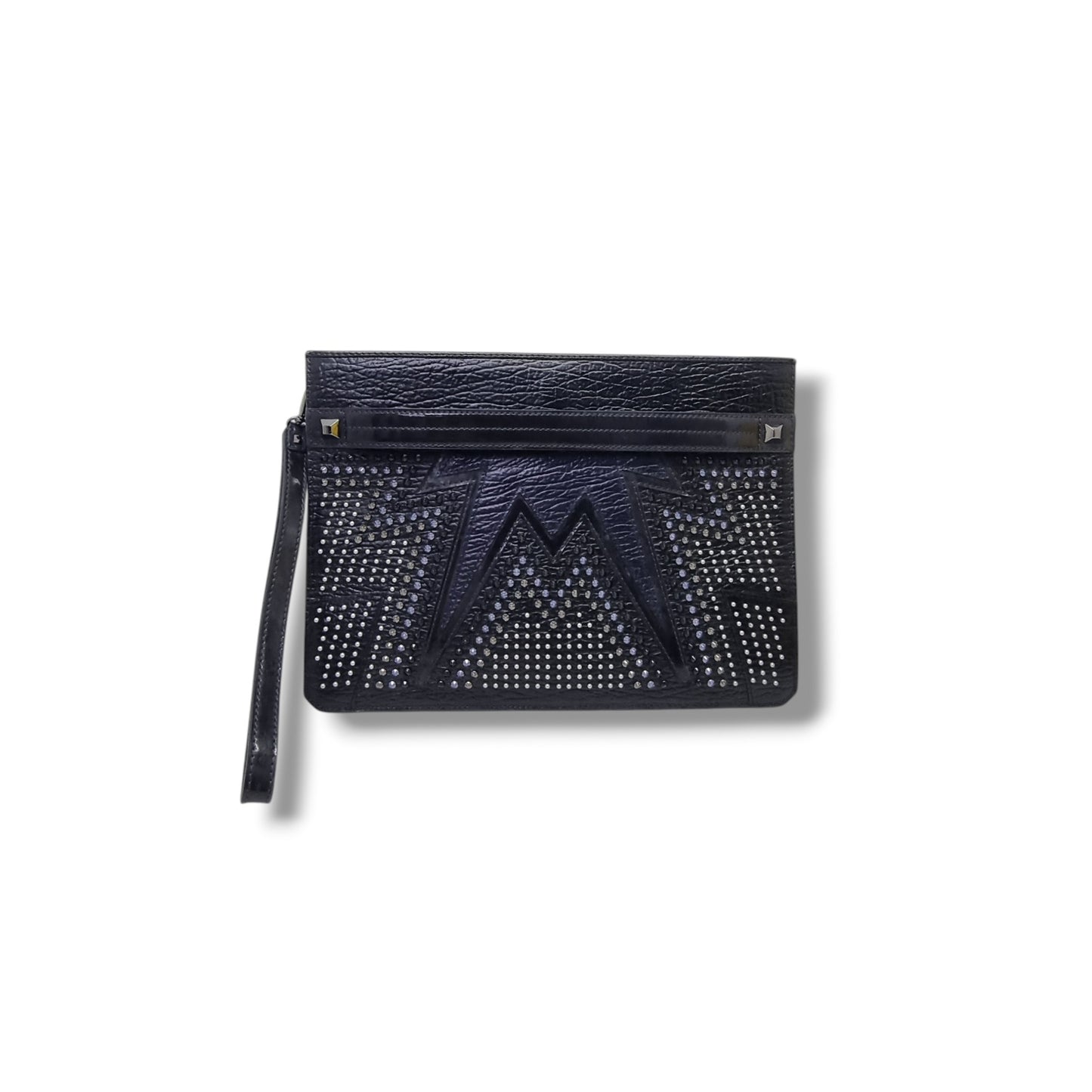 MCM Cyber Studded Leather Clutch Shw (Black/Blue)