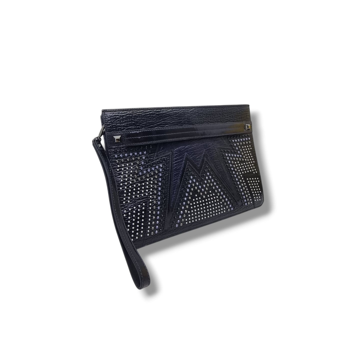 MCM Cyber Studded Leather Clutch Shw (Black/Blue)