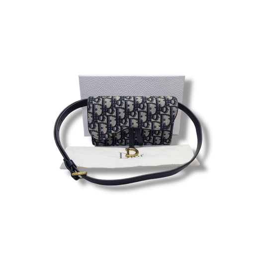Christian Dior Saddle Oblique Canvas Belt Bag Ghw (Blue)