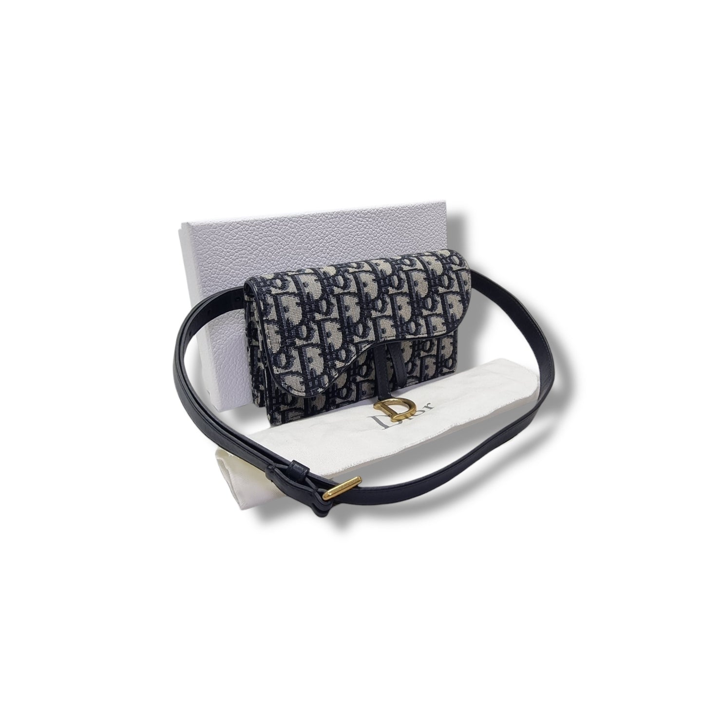 Christian Dior Saddle Oblique Canvas Belt Bag Ghw (Blue)