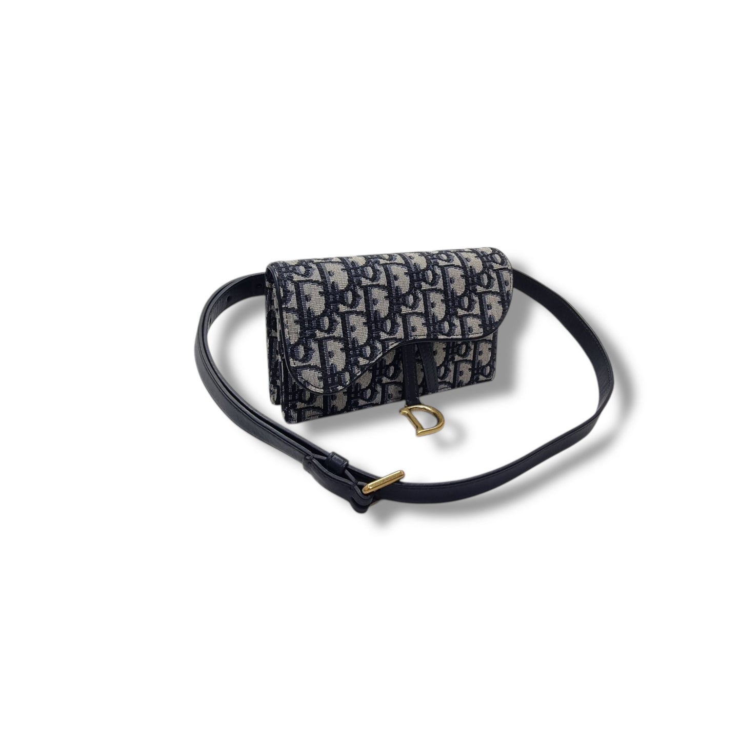 Christian Dior Saddle Oblique Canvas Belt Bag Ghw (Blue)