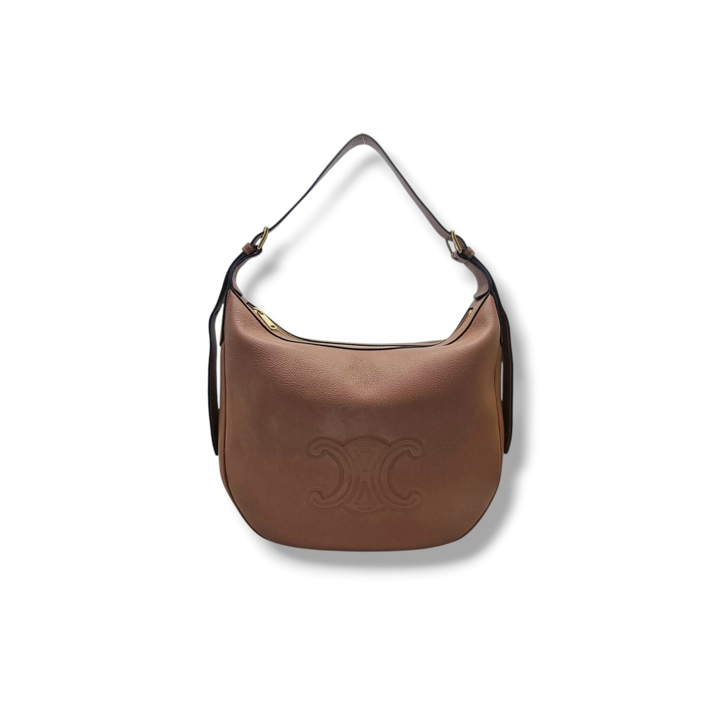 Celine Triomphe Heloise Leather Hobo Bag Ghw (Brown)
