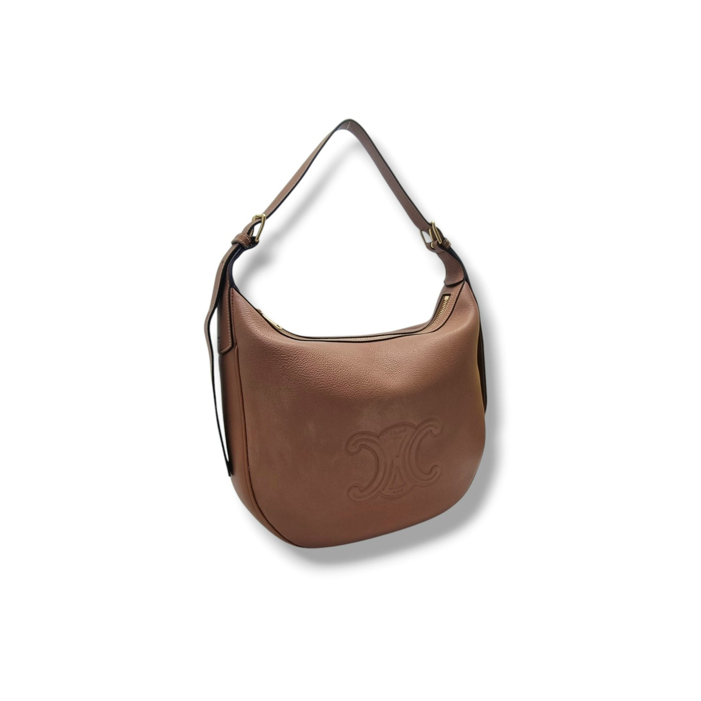 Celine Triomphe Heloise Leather Hobo Bag Ghw (Brown)