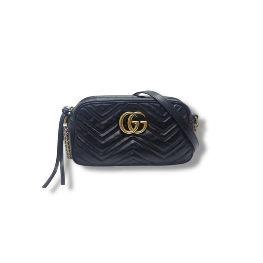 Gucci GG Marmont Matelasse Small Chevron Camera Bag Ghw (Black)