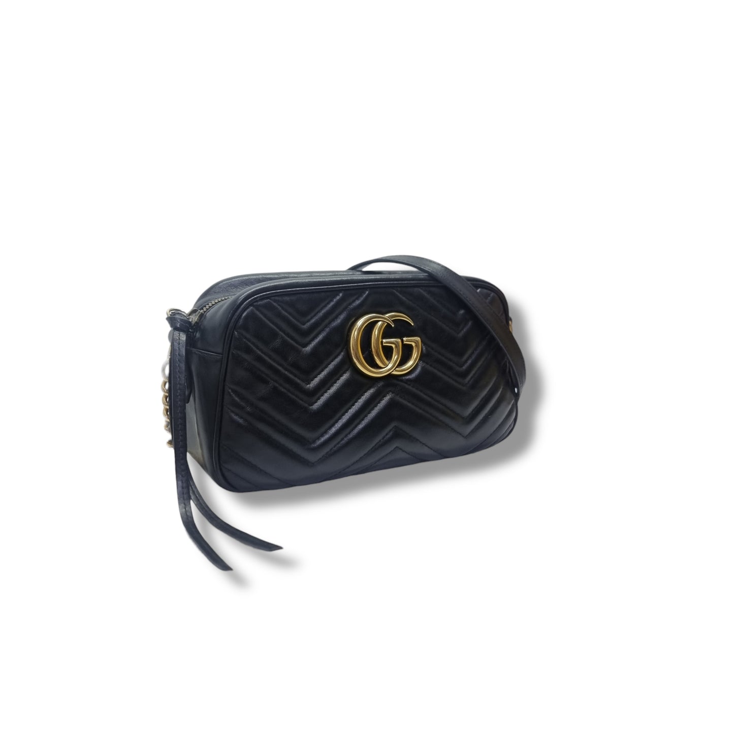 Gucci GG Marmont Matelasse Small Chevron Camera Bag Ghw (Black)