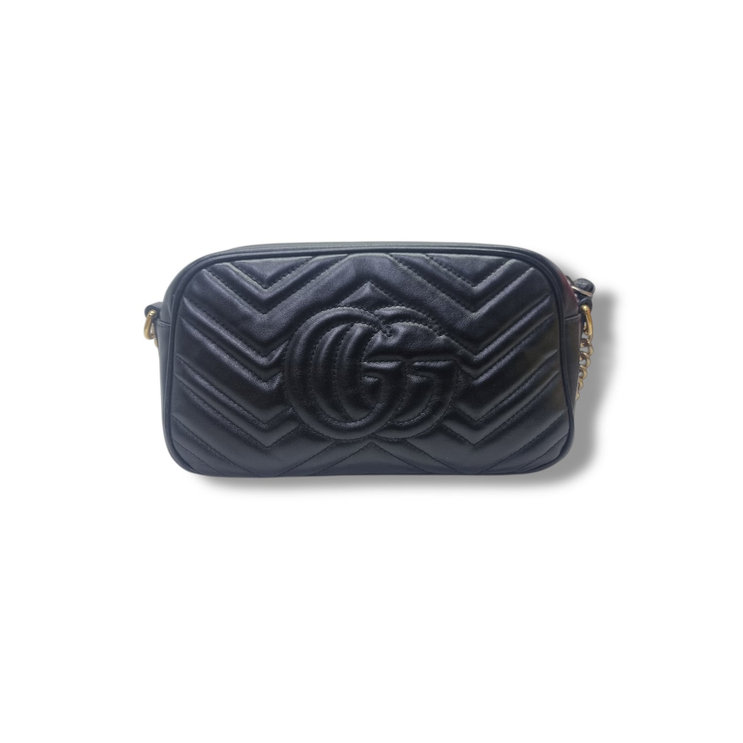 Gucci GG Marmont Matelasse Small Chevron Camera Bag Ghw (Black)