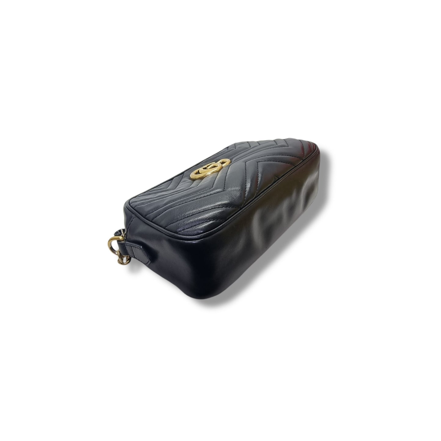 Gucci GG Marmont Matelasse Small Chevron Camera Bag Ghw (Black)