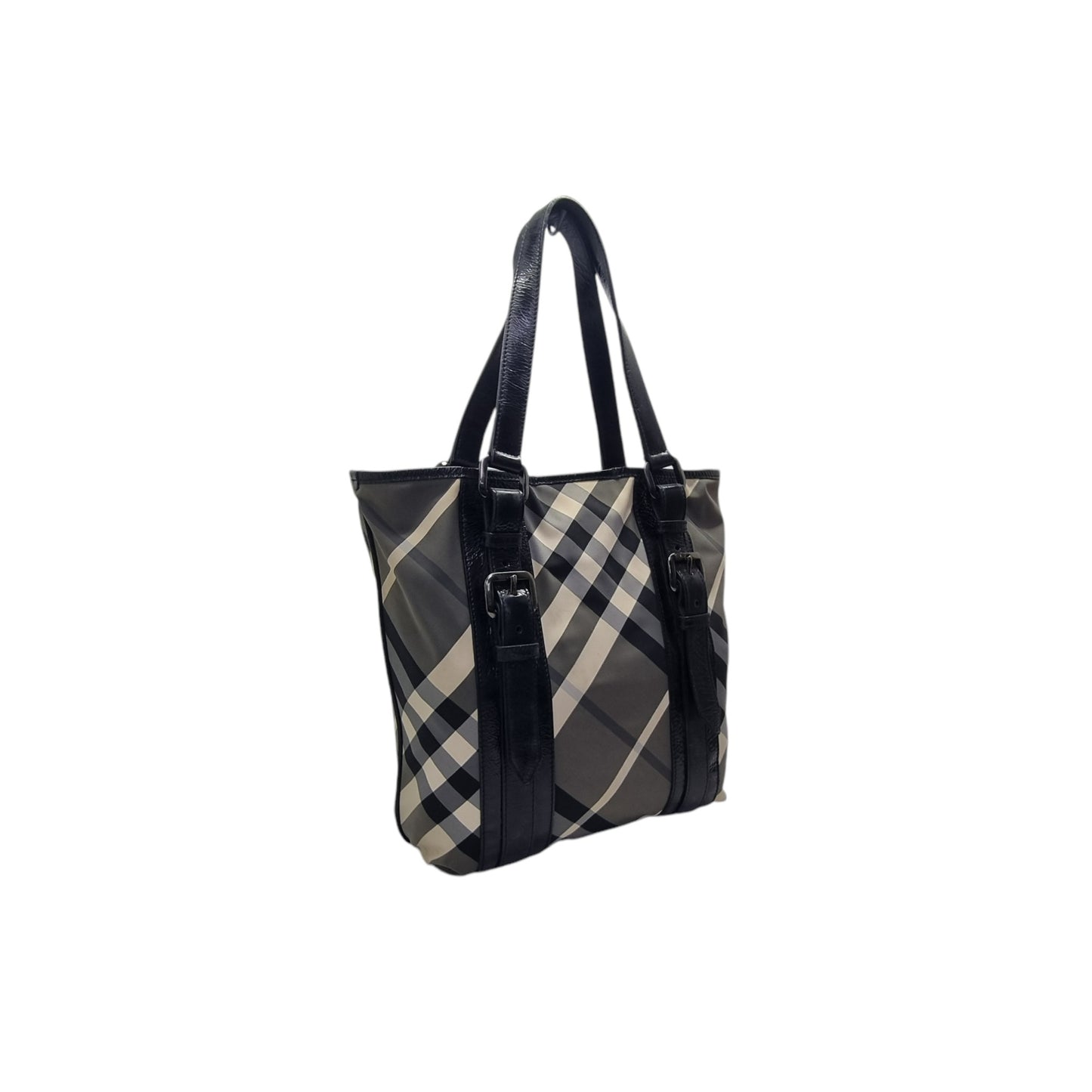 Burberry Beat Check Victoria Nylon Leather Shoulder Bag Shw (Black)